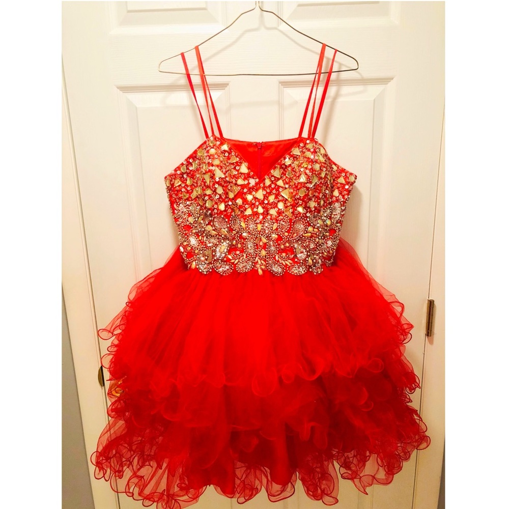 Homecoming dress with sheer scarf
